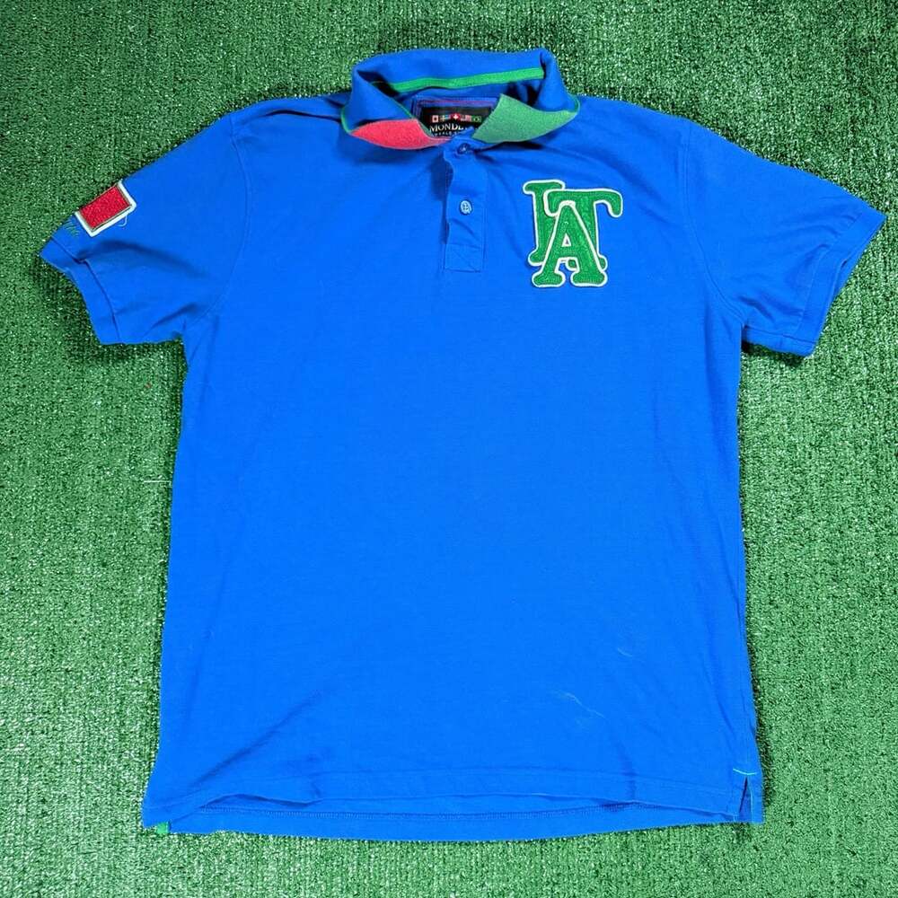 Mondetta Blue Green Embroidered Italy Polo Shirt with Flag Patch Lar